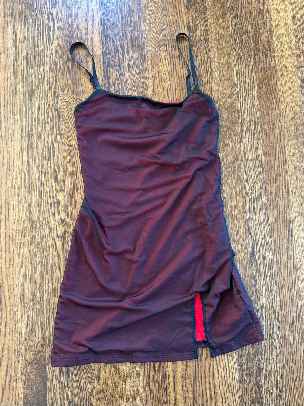 Current Mood 'Know My Worth' Red Black Mesh Mini Slip Dress